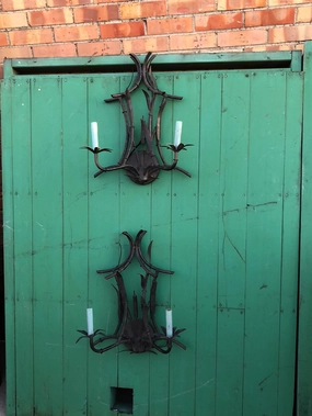 PAIR OF FAUX BAMBOO METAL SCONCES interior room decor