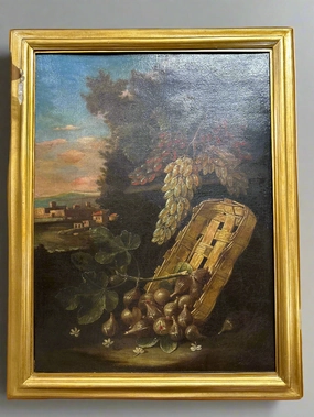 PAIR OF LARGE ITALIAN 18TH CENTURY STILL LIFE PAINTINGS ON CANVAS classic mural painting