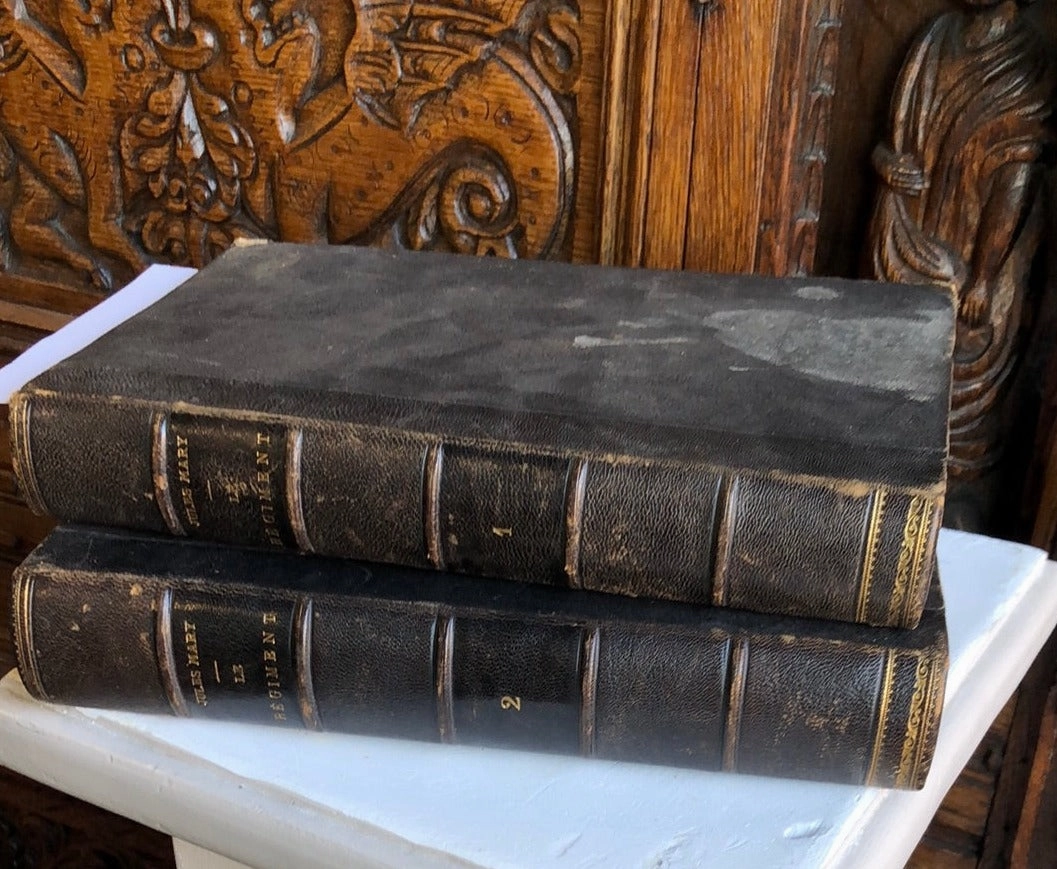 PAIR OF LARGE LEATHER BOOKS interior room decor