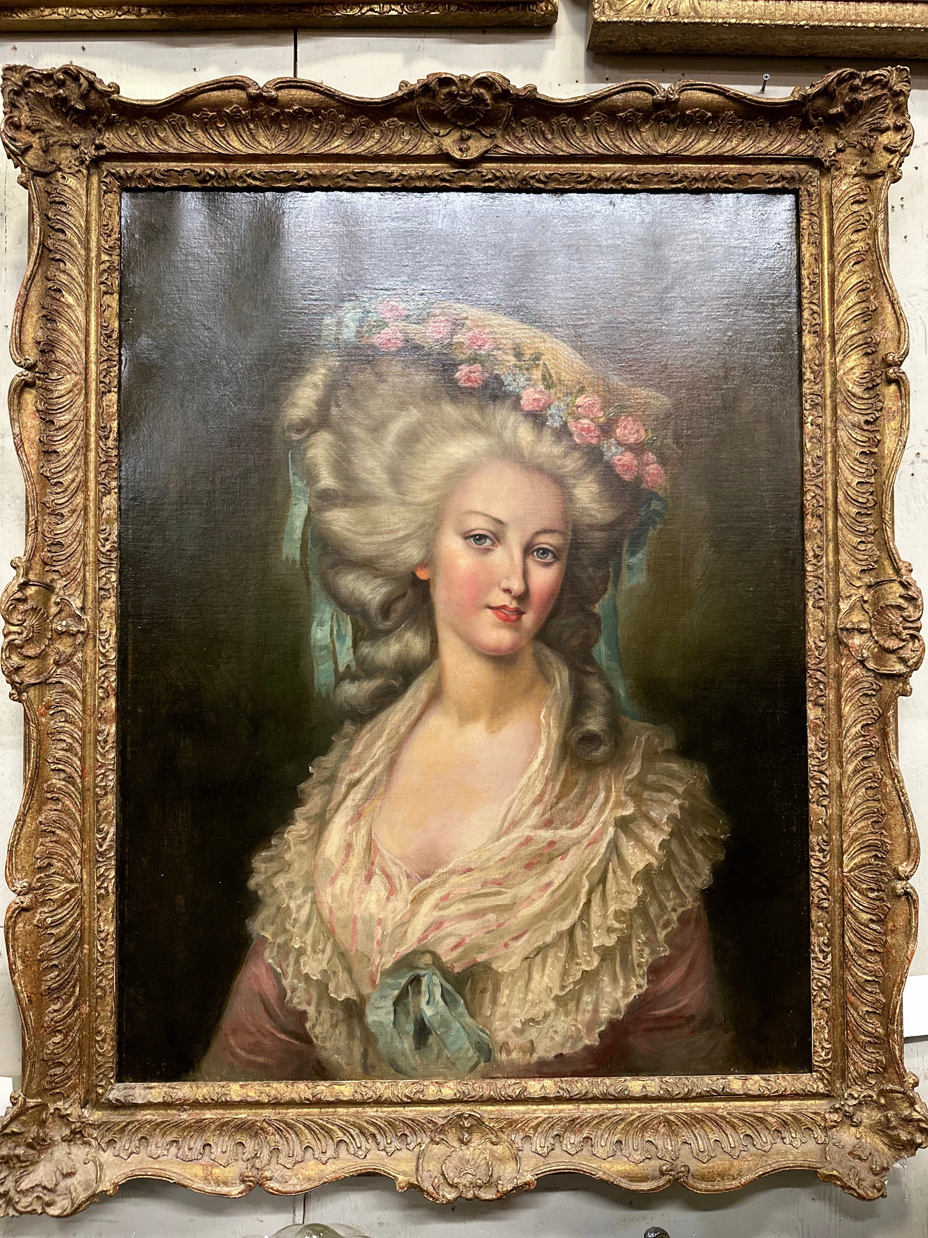 PAIR OF PAMPADOURED WOMEN OIL ON CANVAS PAINTINGS classic mural painting