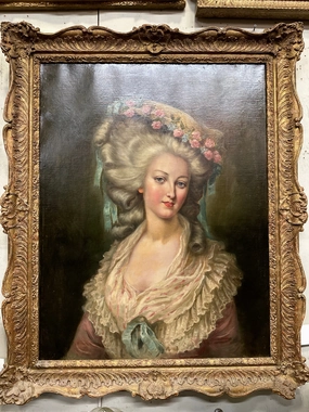 PAIR OF PAMPADOURED WOMEN OIL ON CANVAS PAINTINGS classic mural painting