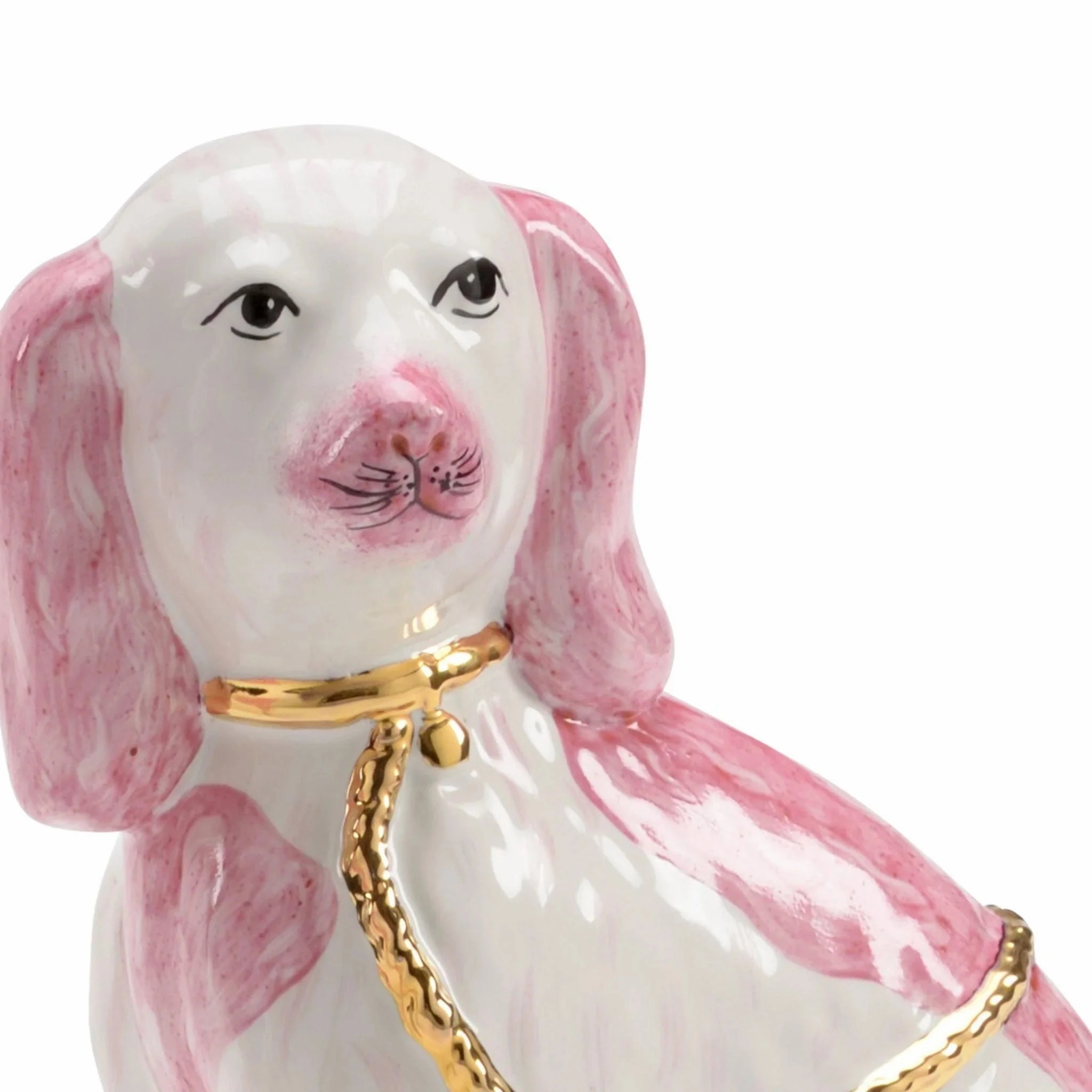 Pair of Pink & White Porcelain Decorative Dogs with Gold Collars