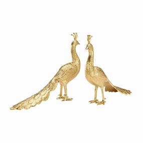 Pair Of Polished Brass Decorative Peacocks home display ornament