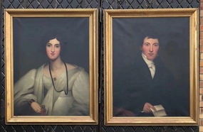 PAIR OF REGENCY ERA OIL PAINTING PORTRAITS ON CANVAS classic mural painting