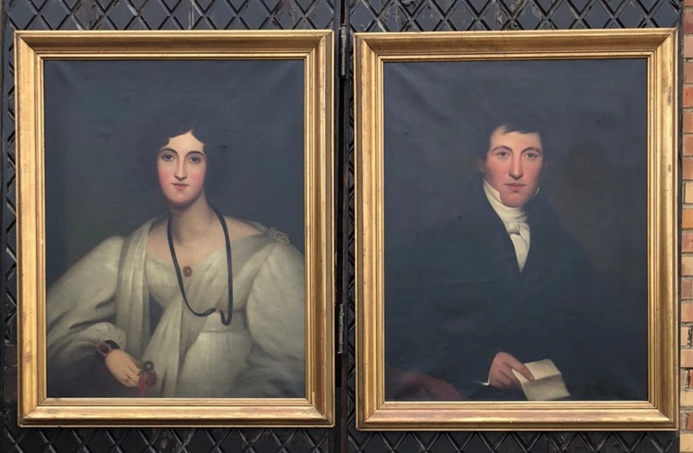 PAIR OF REGENCY ERA OIL PAINTING PORTRAITS ON CANVAS classic mural painting