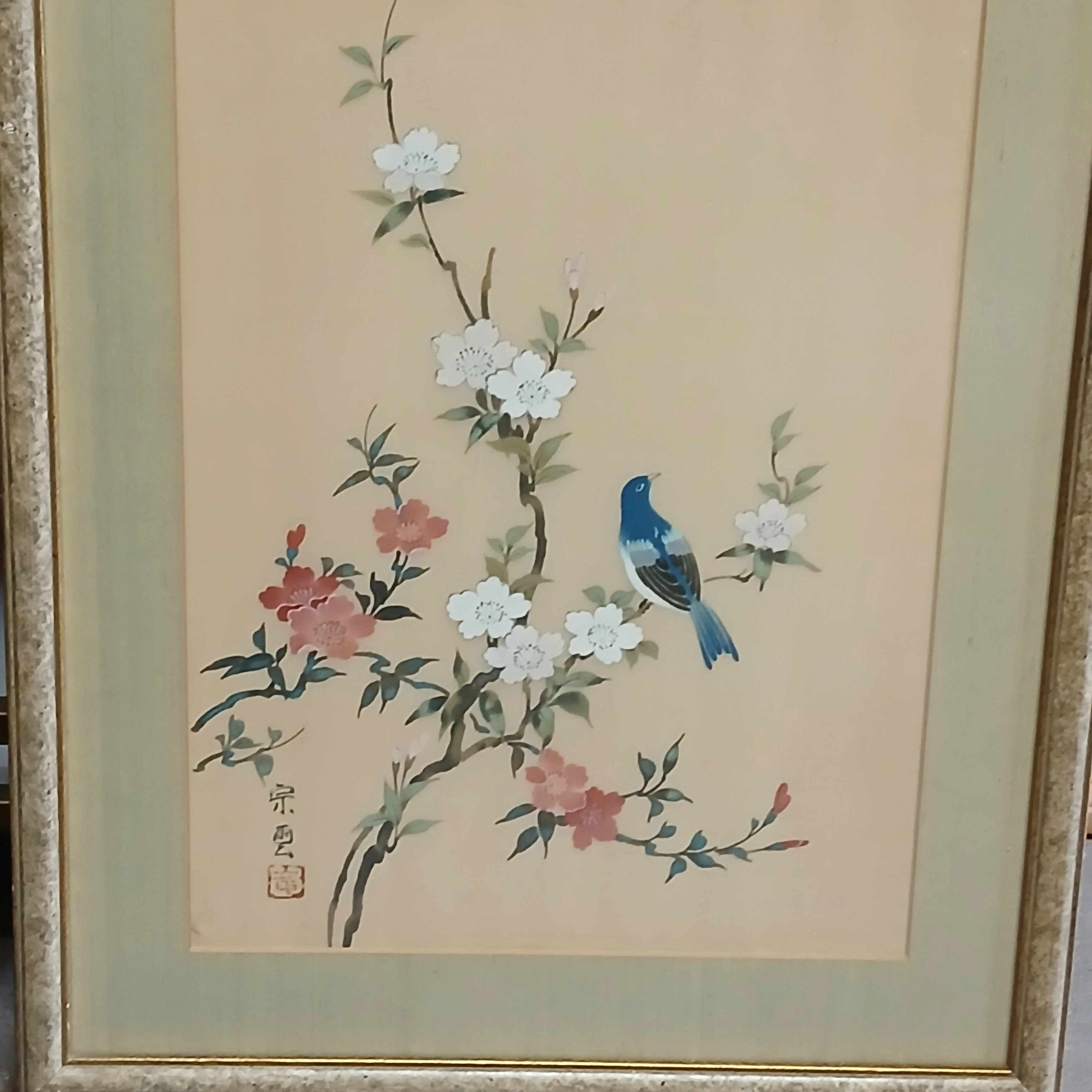 PAIR OF SILK BIRD PAINTINGS