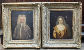PAIR OF SMALL FRAMED LADY AND GENTLEMAN OIL PAINTINGS classic mural painting