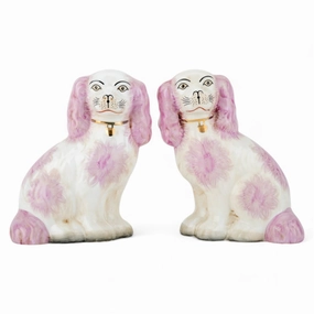 Pair of Staffordshire Dog Figurines in Pink home display ornament