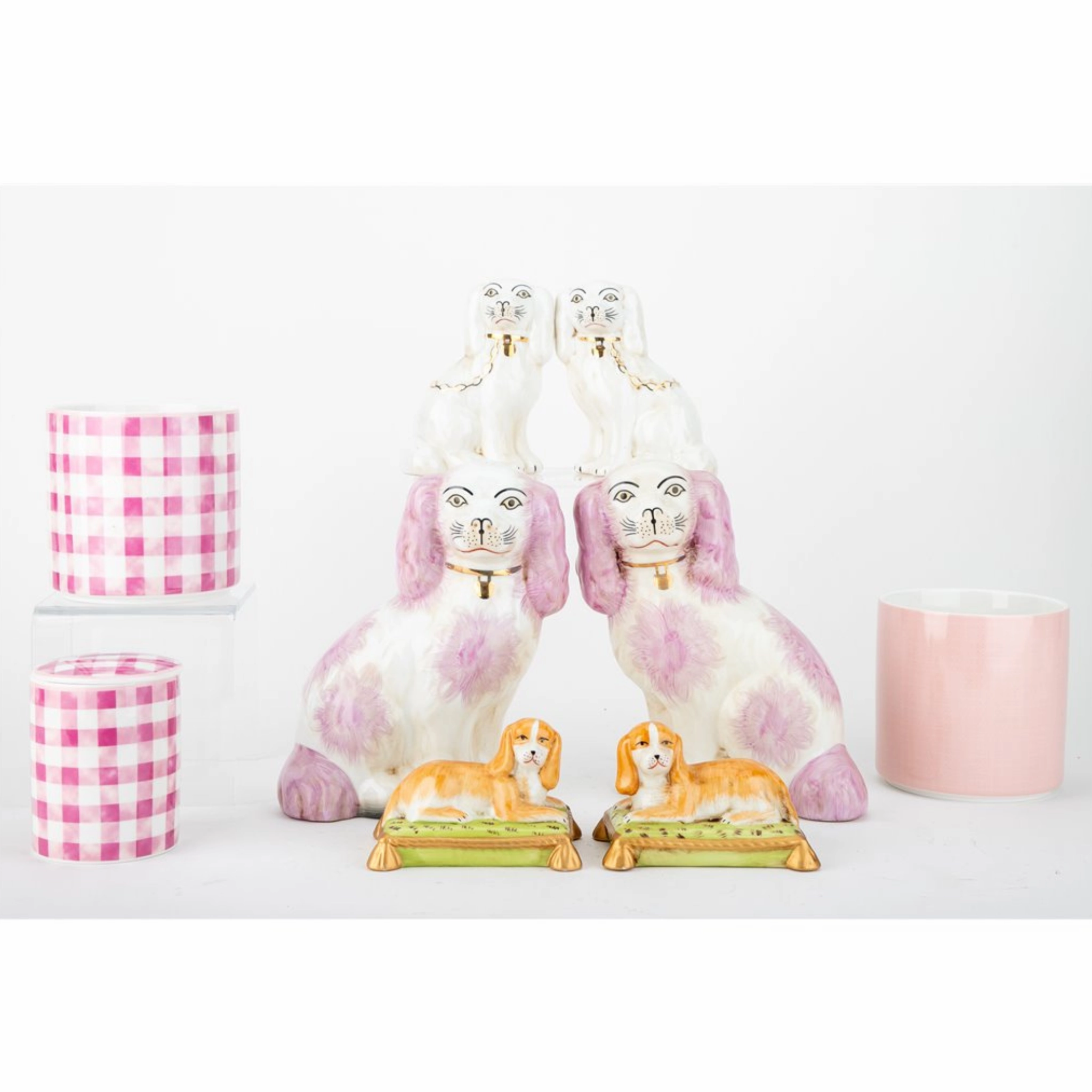 Pair of Staffordshire Dog Figurines in Pink