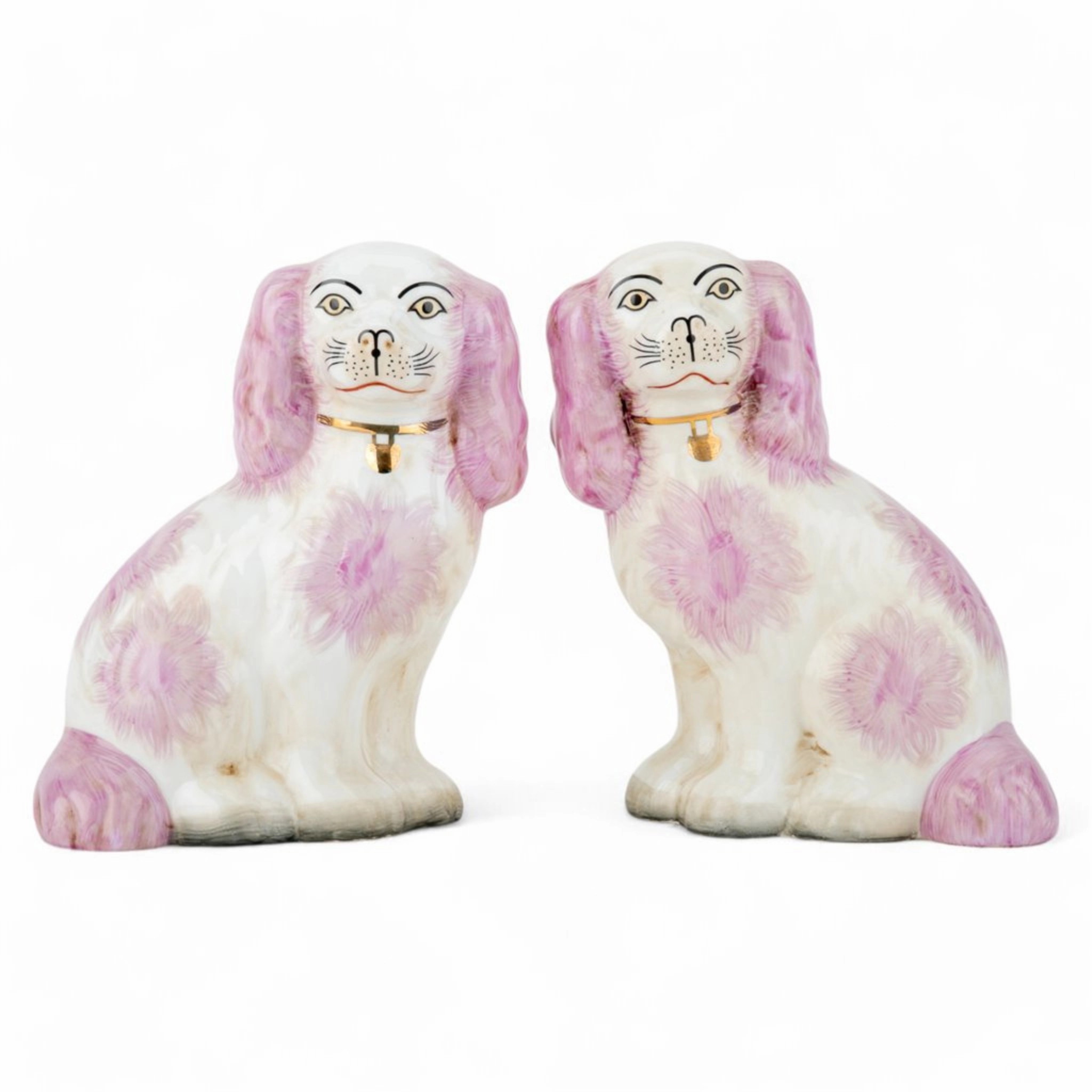 Pair of Staffordshire Dog Figurines in Pink home display ornament