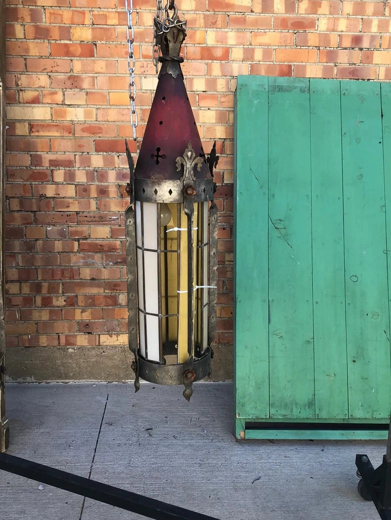 PAIR OF TOLE PAINTED GOTHIC LANTERNS