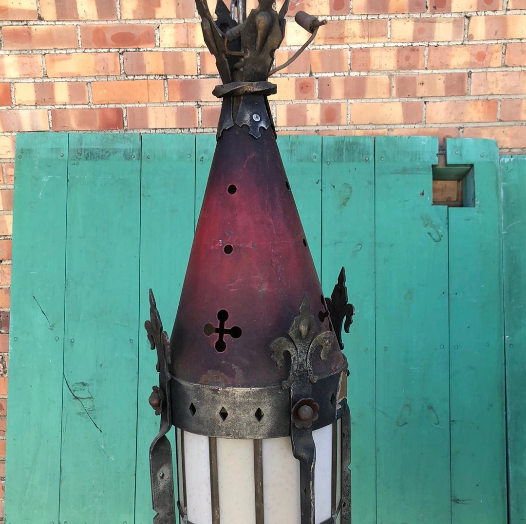 PAIR OF TOLE PAINTED GOTHIC LANTERNS
