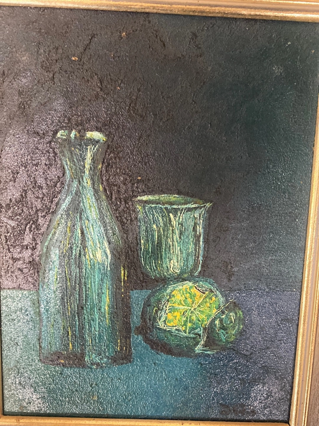 PAIR OF VINTAGE BLUE/GREEN STILL LIFE OIL PAINTINGS