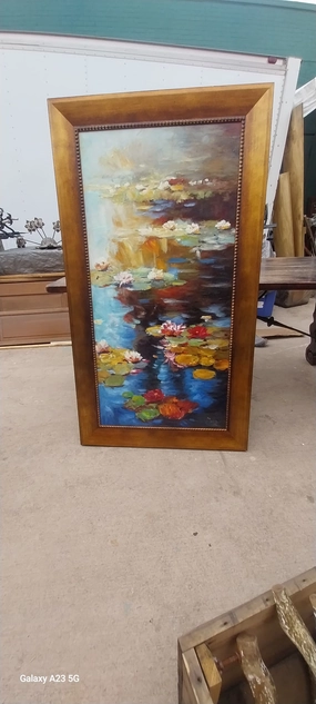 PAIR OF VINTAGE IMPRESSIONIST WATER LILIES PAINTING classic mural painting