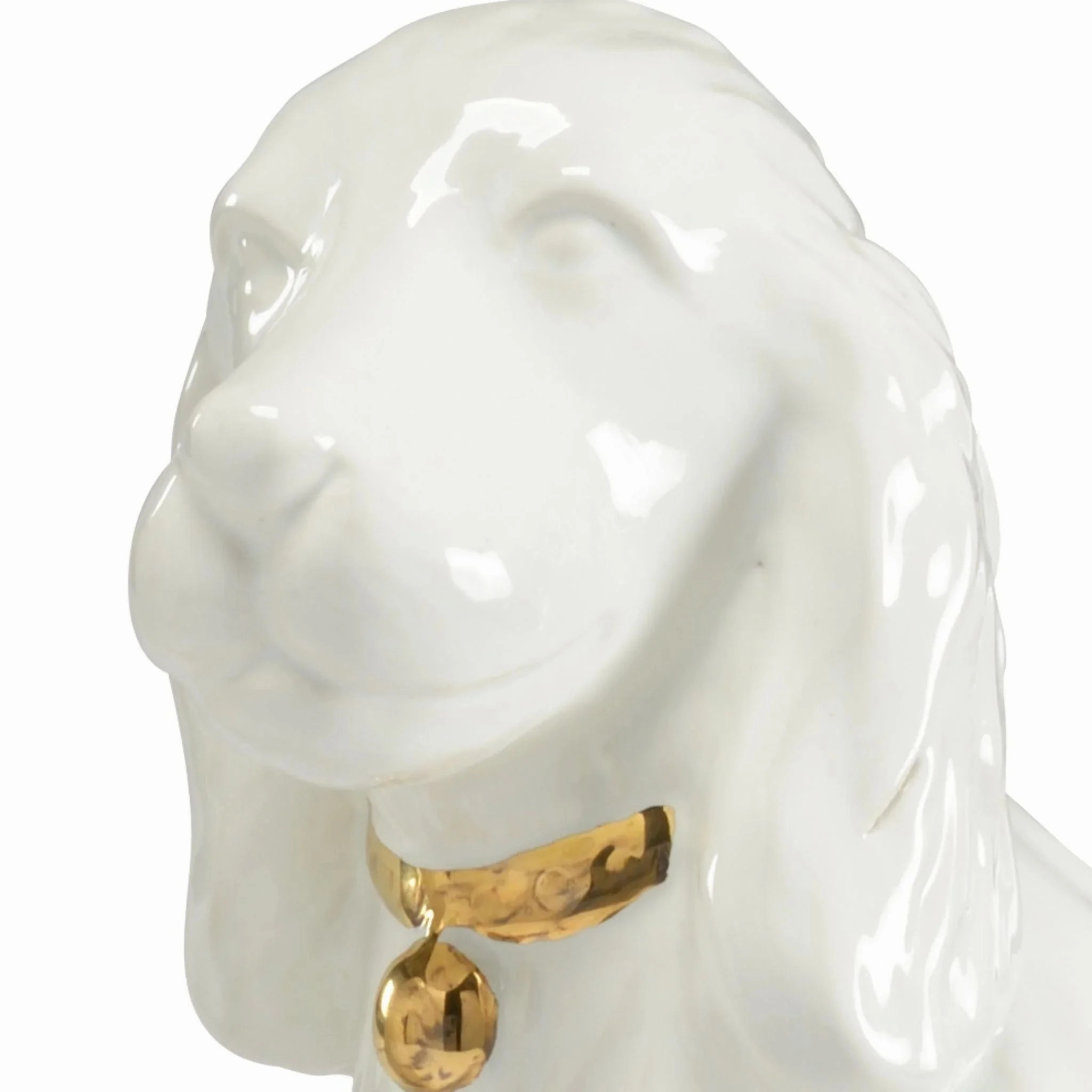 Pair of White Porcelain Decorative Dogs With Gold Collars