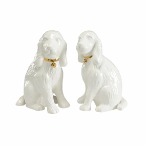 Pair of White Porcelain Decorative Dogs With Gold Collars home display ornament