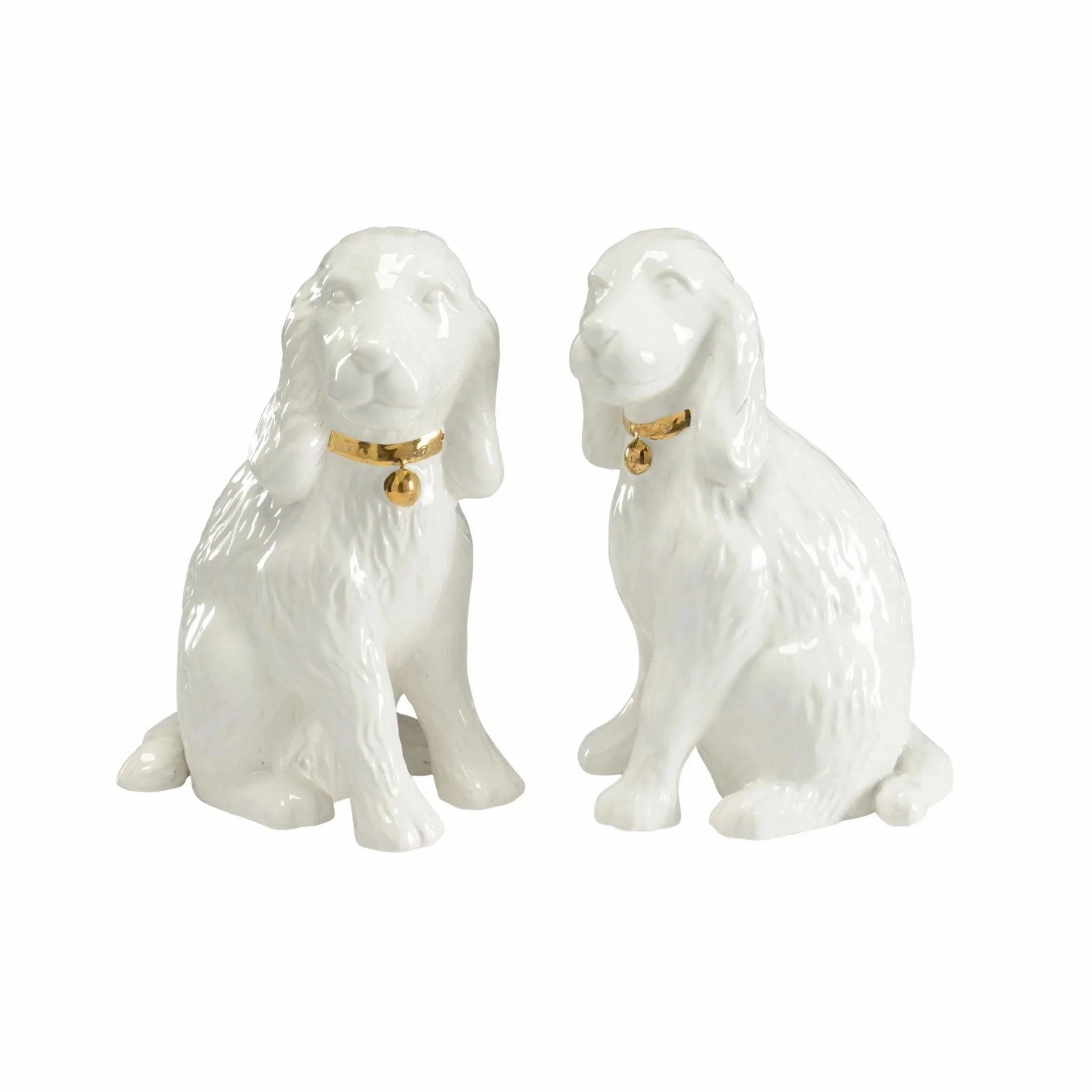Pair of White Porcelain Decorative Dogs With Gold Collars home display ornament