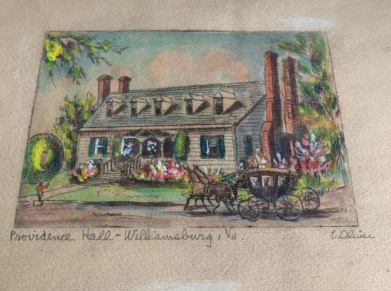 PAIR OF WILLIAMSBURG, VIRGINIA WATERCOLORS BY E. OLIVER FRAMED