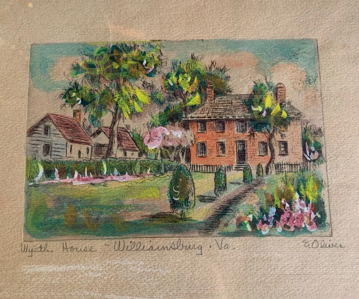 PAIR OF WILLIAMSBURG, VIRGINIA WATERCOLORS BY E. OLIVER FRAMED