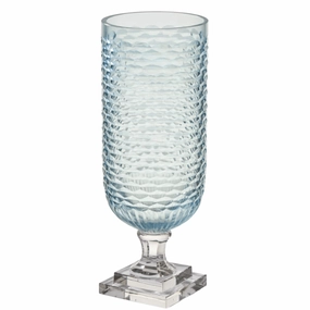 Pale Blue Glass Hurricane With Clear Base home display ornament