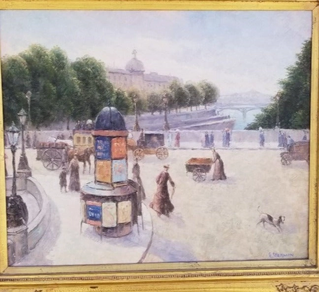 PARIS STREET OVER LOOKING THE RIVER  OIL PAINTING BY GAIL SHERMAN CORBETT