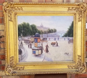 PARIS STREET OVER LOOKING THE RIVER  OIL PAINTING BY GAIL SHERMAN CORBETT classic mural painting