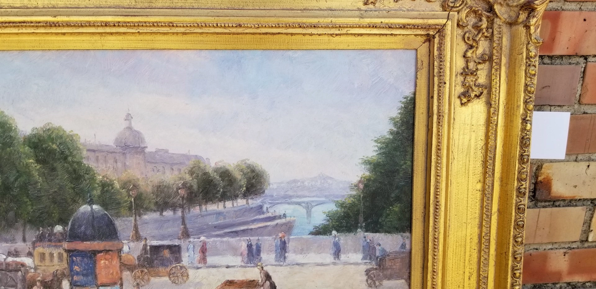 PARIS STREET OVER LOOKING THE RIVER  OIL PAINTING BY GAIL SHERMAN CORBETT