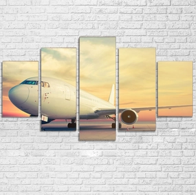 Parked Aircraft During Sunset Printed Multiple Canvas Poster canvas mural art