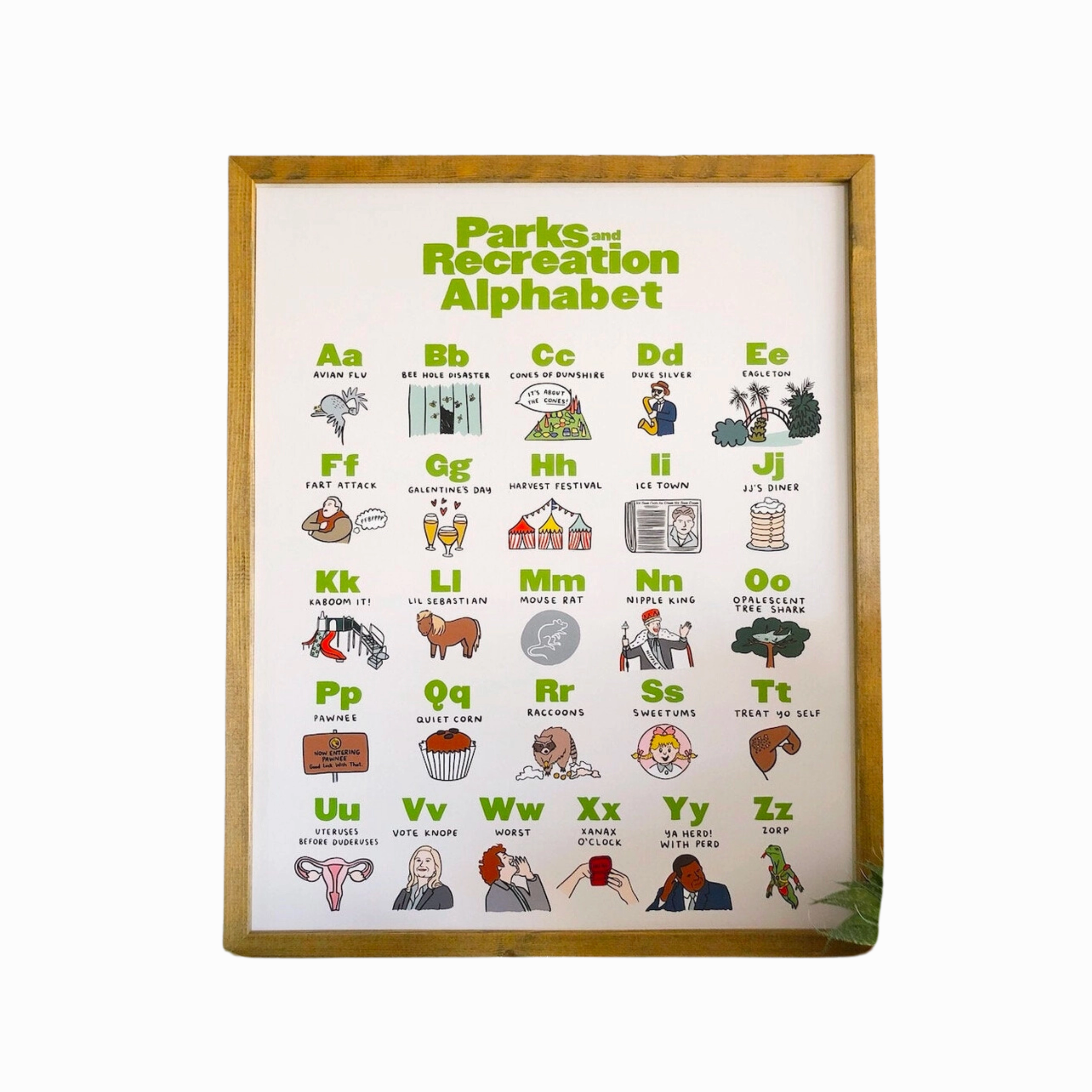 Parks and Rec Alphabet Print framed wall decor