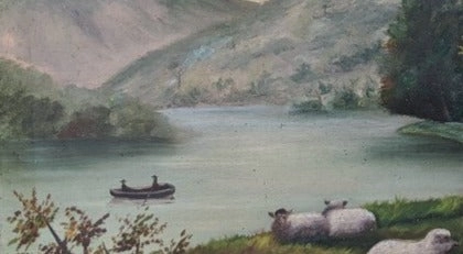 PASTORAL LANDSCAPE OIL PAINTING WITH SHEEP ON CANVAS, SIGNED