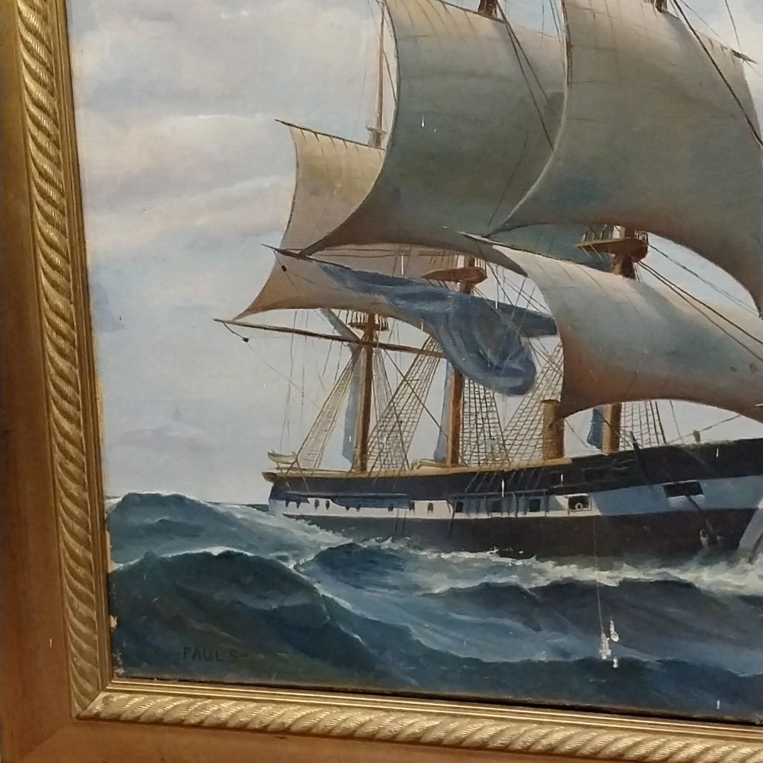 PAUL'S SHIP OIL PAINTING AS FOUND