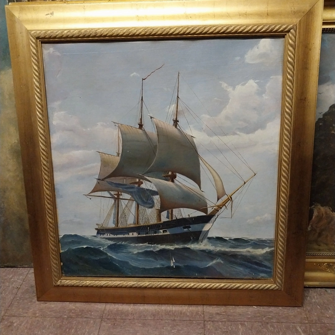 PAUL'S SHIP OIL PAINTING AS FOUND