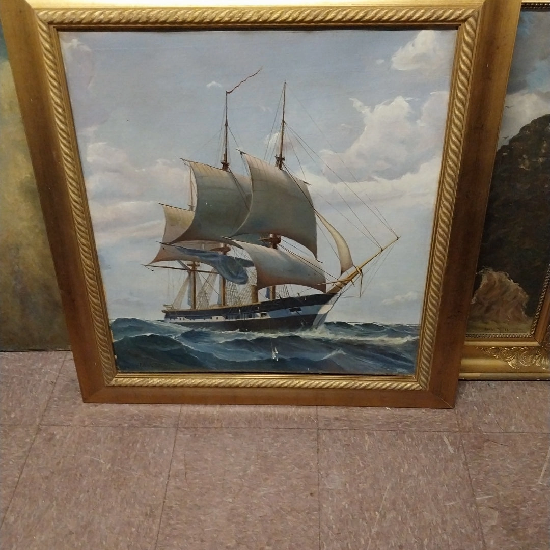 PAUL'S SHIP OIL PAINTING AS FOUND classic mural painting