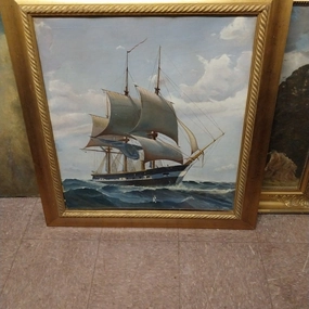 PAUL'S SHIP OIL PAINTING AS FOUND classic mural painting