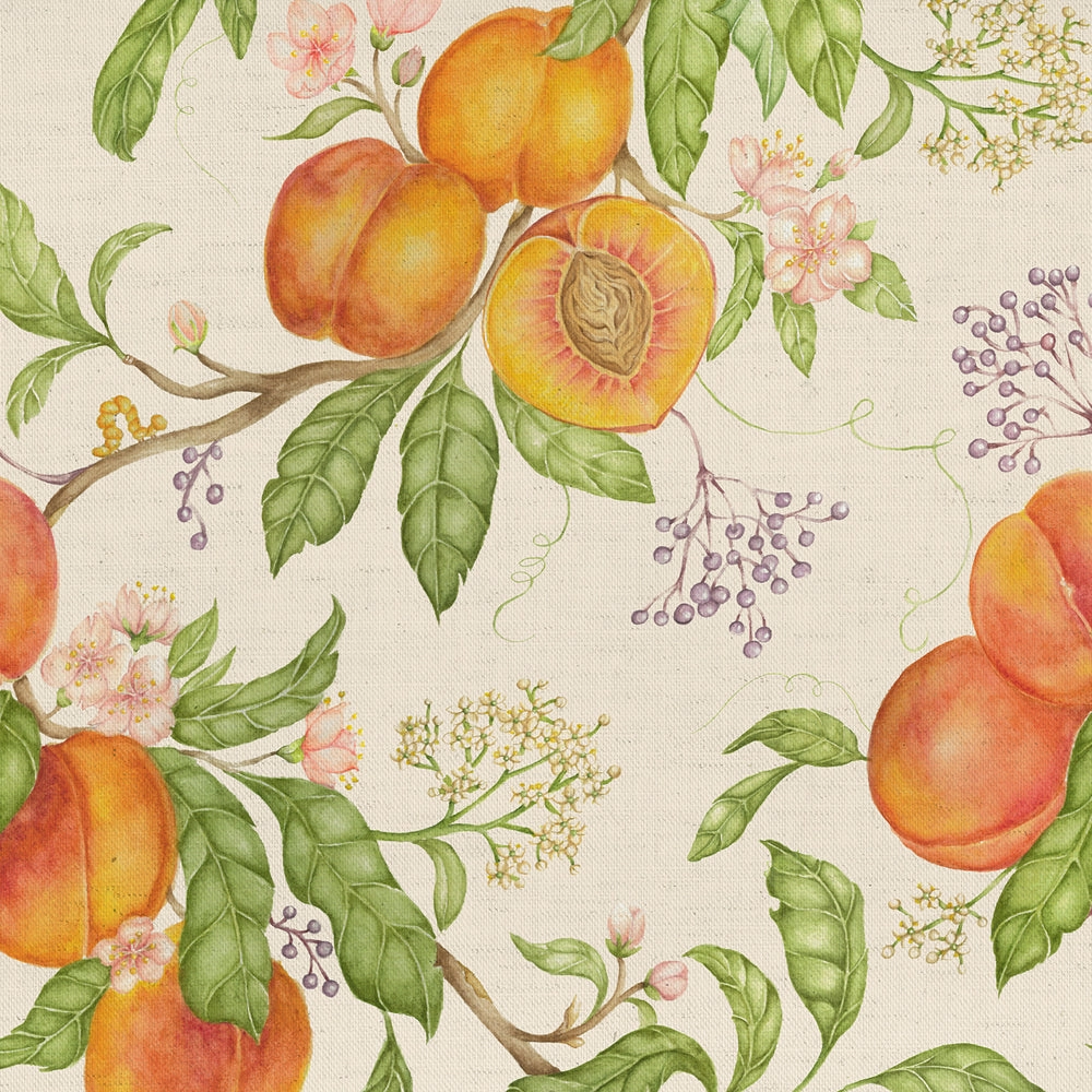 Peach Harvest Printed Cotton Fabric Cream elegant table cloth  