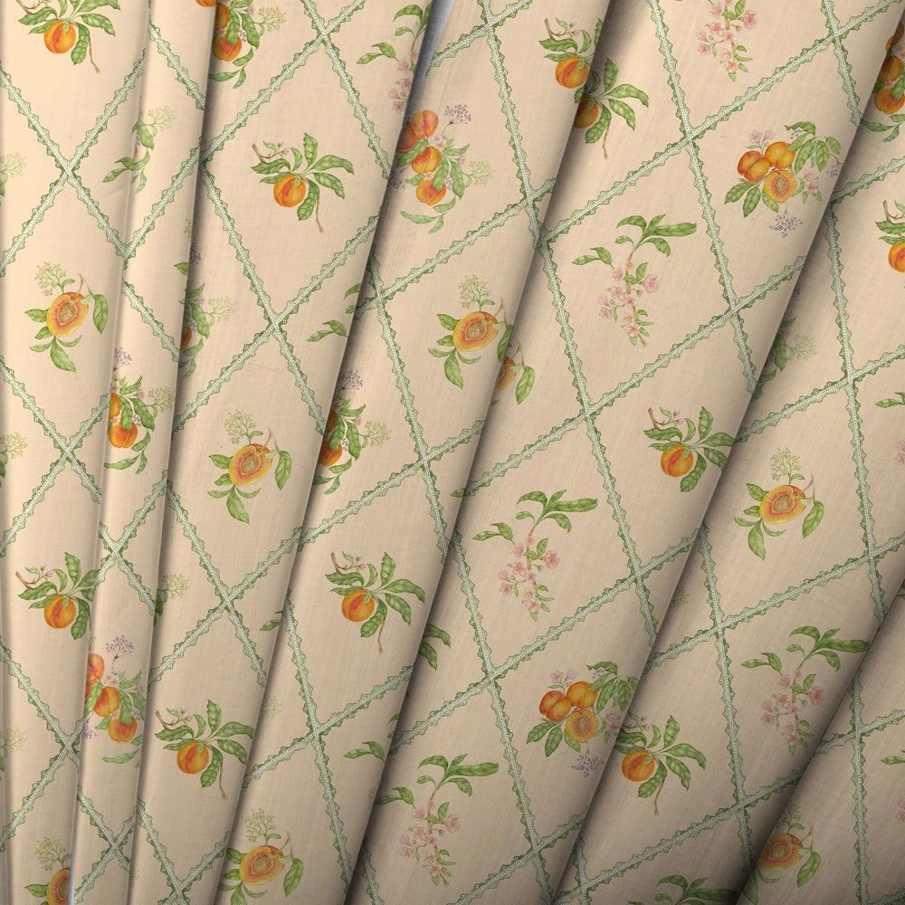 Peach Trellis Printed Cotton Fabric Melba