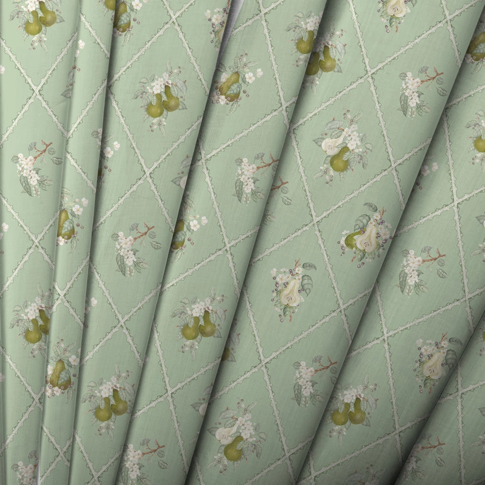 Pear Trellis Printed Cotton Fabric Verdure