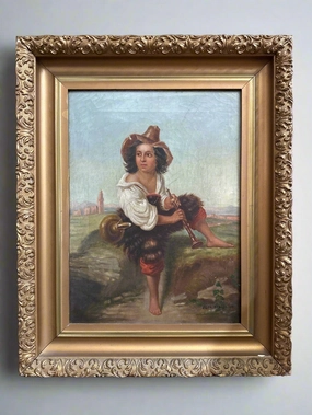 PETRICONELI SIGNED PAINTING OF CHILD MUSICIAN CIRCA 1710 classic mural painting
