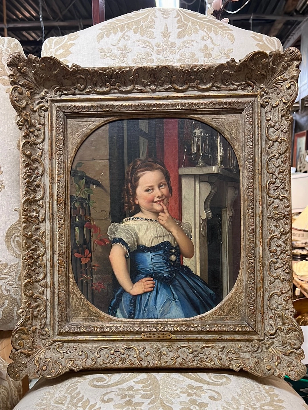 PHILLIP HOYALL 1867 LISTED ARTIST PAINTING OF LITTLE GIRL classic mural painting