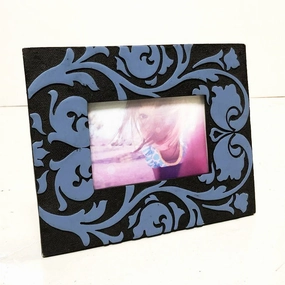 Picture Frame Blue Damask textured wall artwork