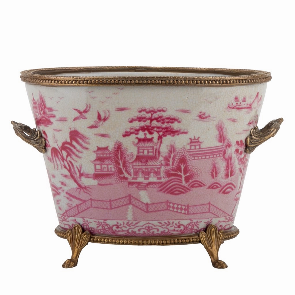 Pink and White Primrose Porcelain Basin home display ornament