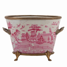 Pink and White Primrose Porcelain Basin home display ornament