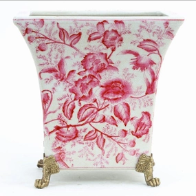 Pink and White Primrose Porcelain Square Planter home display ornament