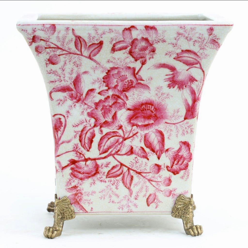 Pink and White Primrose Porcelain Square Planter home display ornament