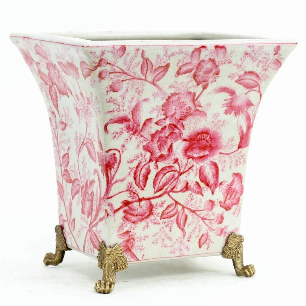Pink and White Primrose Porcelain Square Planter