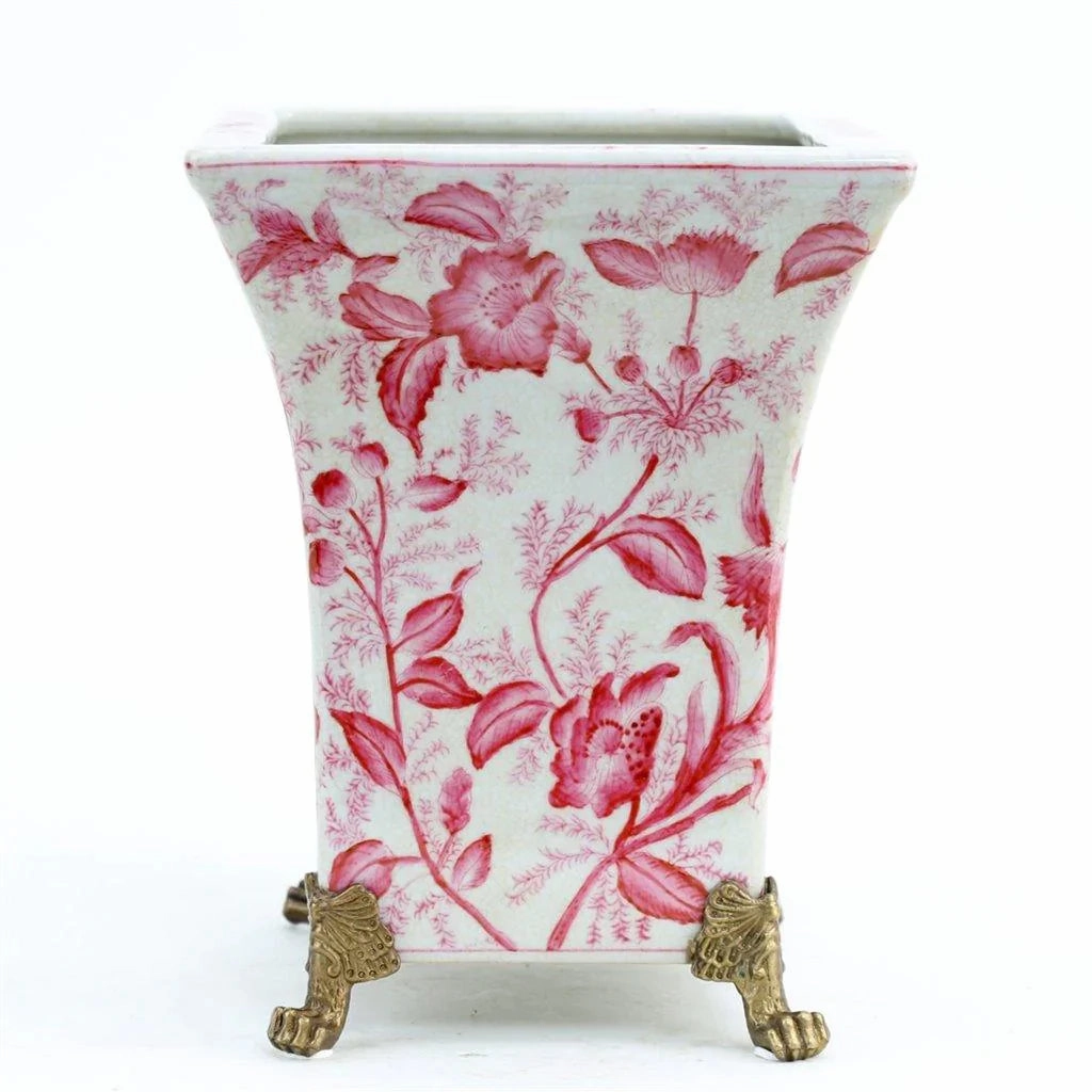 Pink and White Primrose Porcelain Square Planter
