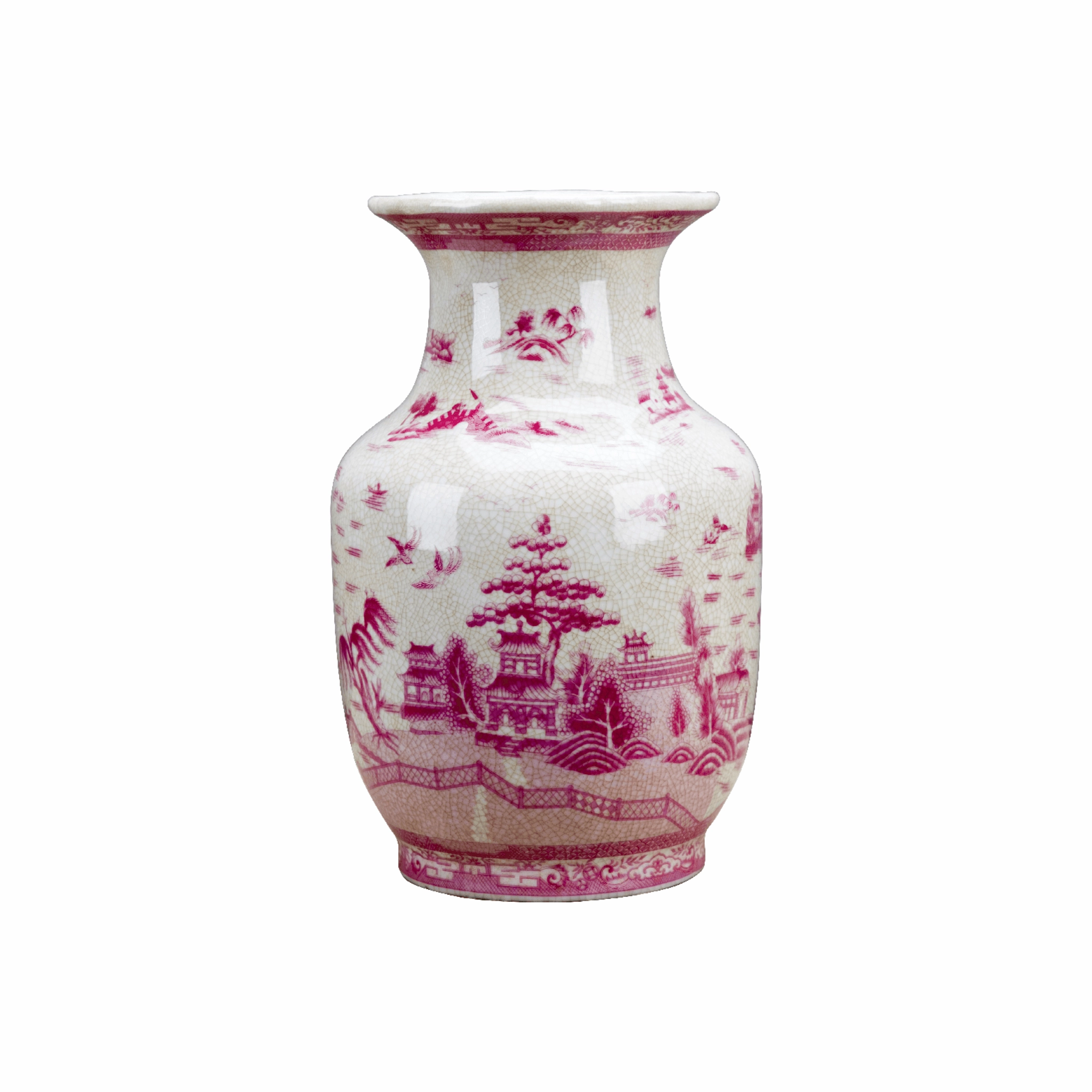 Pink and White Willow Porcelain Decorative Vase home display ornament