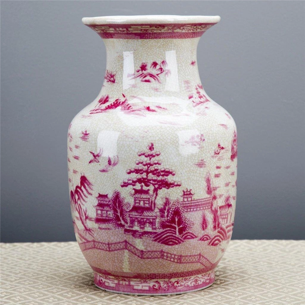 Pink and White Willow Porcelain Decorative Vase