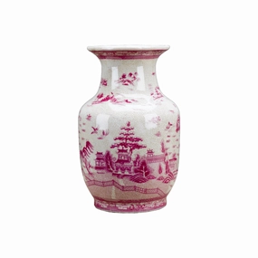 Pink and White Willow Porcelain Decorative Vase home display ornament
