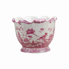 Pink and White Willow Porcelain Round Planter home display ornament